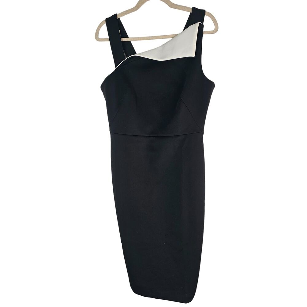 Calvin Klein Dress Knee Length Dress Sheath Dress 10 Black Fold Over Neck NEW
